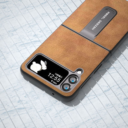 ABEEL For Samsung Galaxy Z Flip4 5G Kickstand Protective Case PU Leather+PC Retro Litchi Texture Phone Cover