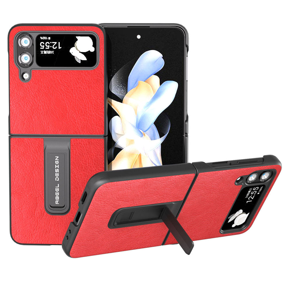 ABEEL For Samsung Galaxy Z Flip4 5G Kickstand Protective Case PU Leather+PC Retro Litchi Texture Phone Cover