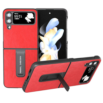 ABEEL For Samsung Galaxy Z Flip4 5G Kickstand Protective Case PU Leather+PC Retro Litchi Texture Phone Cover
