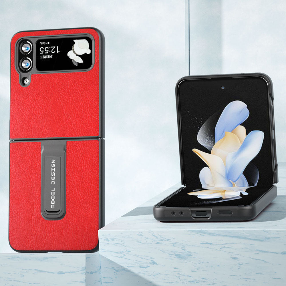 ABEEL For Samsung Galaxy Z Flip4 5G Kickstand Protective Case PU Leather+PC Retro Litchi Texture Phone Cover