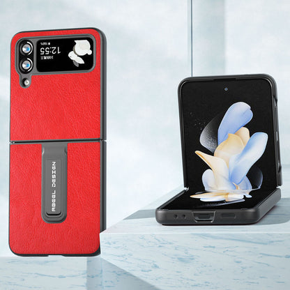 ABEEL For Samsung Galaxy Z Flip4 5G Kickstand Protective Case PU Leather+PC Retro Litchi Texture Phone Cover