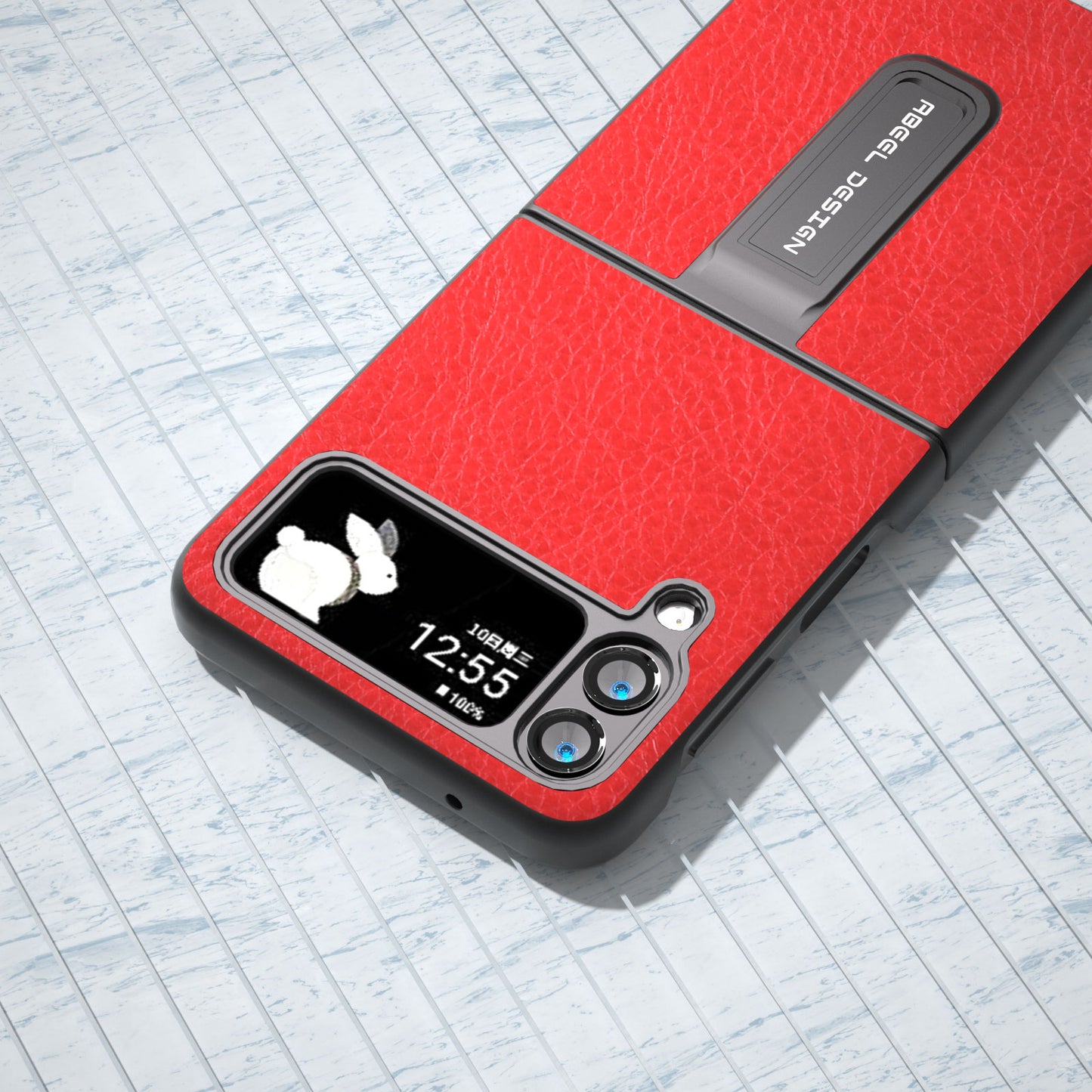 ABEEL For Samsung Galaxy Z Flip4 5G Kickstand Protective Case PU Leather+PC Retro Litchi Texture Phone Cover