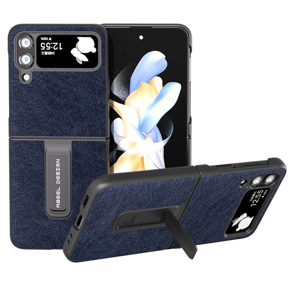ABEEL For Samsung Galaxy Z Flip4 5G Kickstand Protective Case PU Leather+PC Retro Litchi Texture Phone Cover