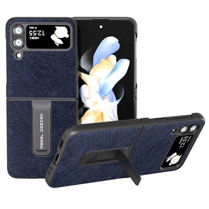 ABEEL For Samsung Galaxy Z Flip4 5G Kickstand Protective Case PU Leather+PC Retro Litchi Texture Phone Cover