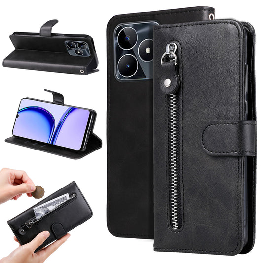 For Realme C53 4G / Narzo N53 4G PU Leather Phone Case Calf Texture Stand Zipper Pocket Wallet Cover