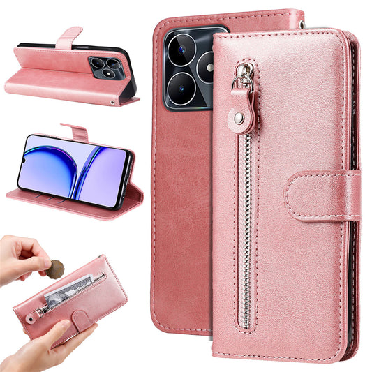 For Realme C53 4G / Narzo N53 4G PU Leather Phone Case Calf Texture Stand Zipper Pocket Wallet Cover