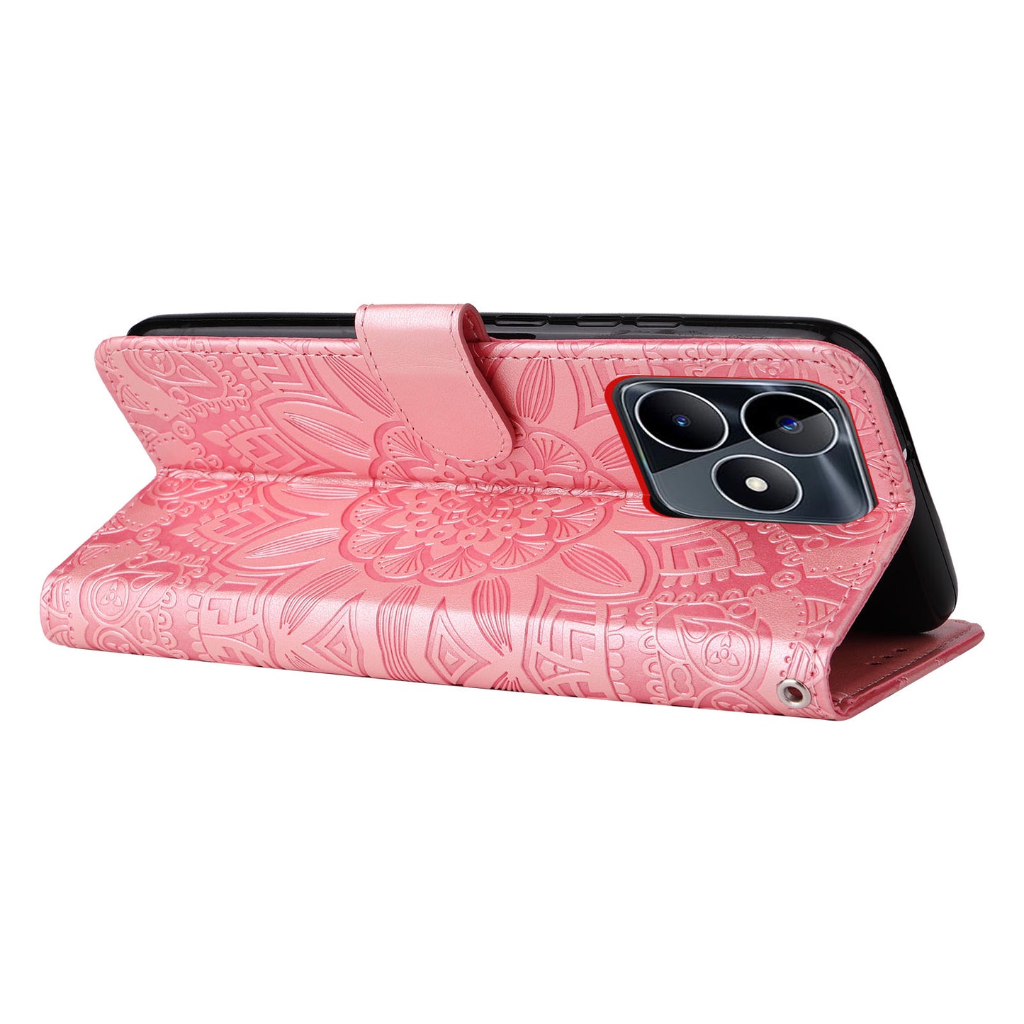 For Realme C53 4G / Narzo N53 4G Sunflower Imprinted Stand PU Leather Cover Wallet Drop-proof Case