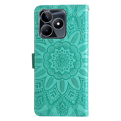 For Realme C53 4G / Narzo N53 4G Sunflower Imprinted Stand PU Leather Cover Wallet Drop-proof Case