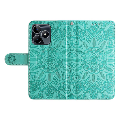 For Realme C53 4G / Narzo N53 4G Sunflower Imprinted Stand PU Leather Cover Wallet Drop-proof Case
