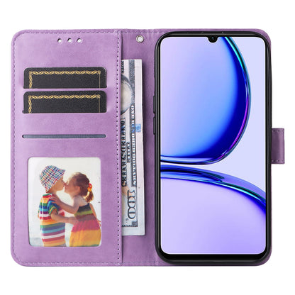 For Realme C53 4G / Narzo N53 4G Sunflower Imprinted Stand PU Leather Cover Wallet Drop-proof Case