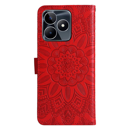For Realme C53 4G / Narzo N53 4G Sunflower Imprinted Stand PU Leather Cover Wallet Drop-proof Case
