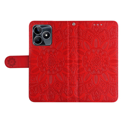 For Realme C53 4G / Narzo N53 4G Sunflower Imprinted Stand PU Leather Cover Wallet Drop-proof Case