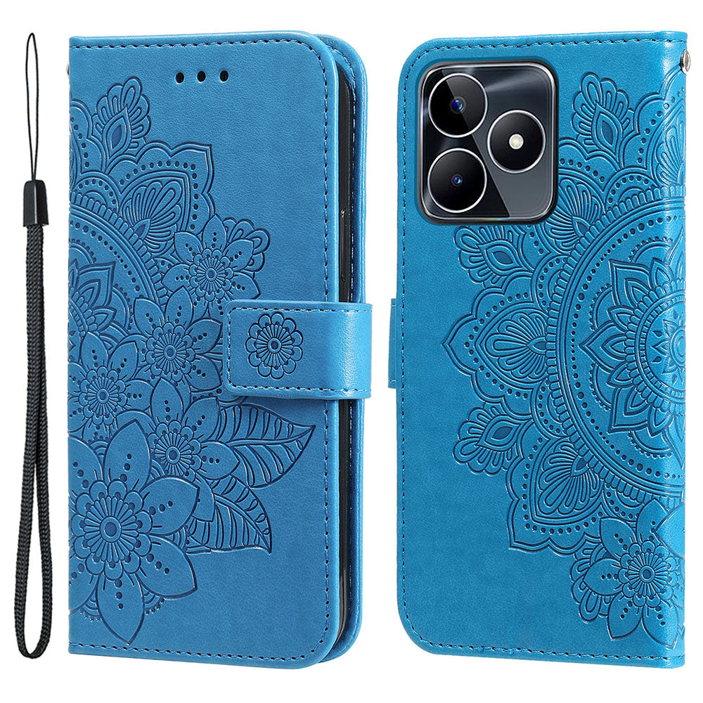 Imprinted Flower Case for Realme C53 4G / Narzo N53 4G PU Leather Cover Stand Wallet Phone Shell