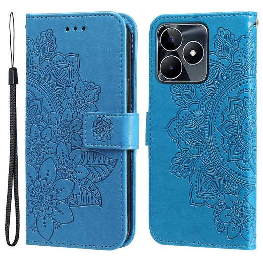 Imprinted Flower Case for Realme C53 4G / Narzo N53 4G PU Leather Cover Stand Wallet Phone Shell