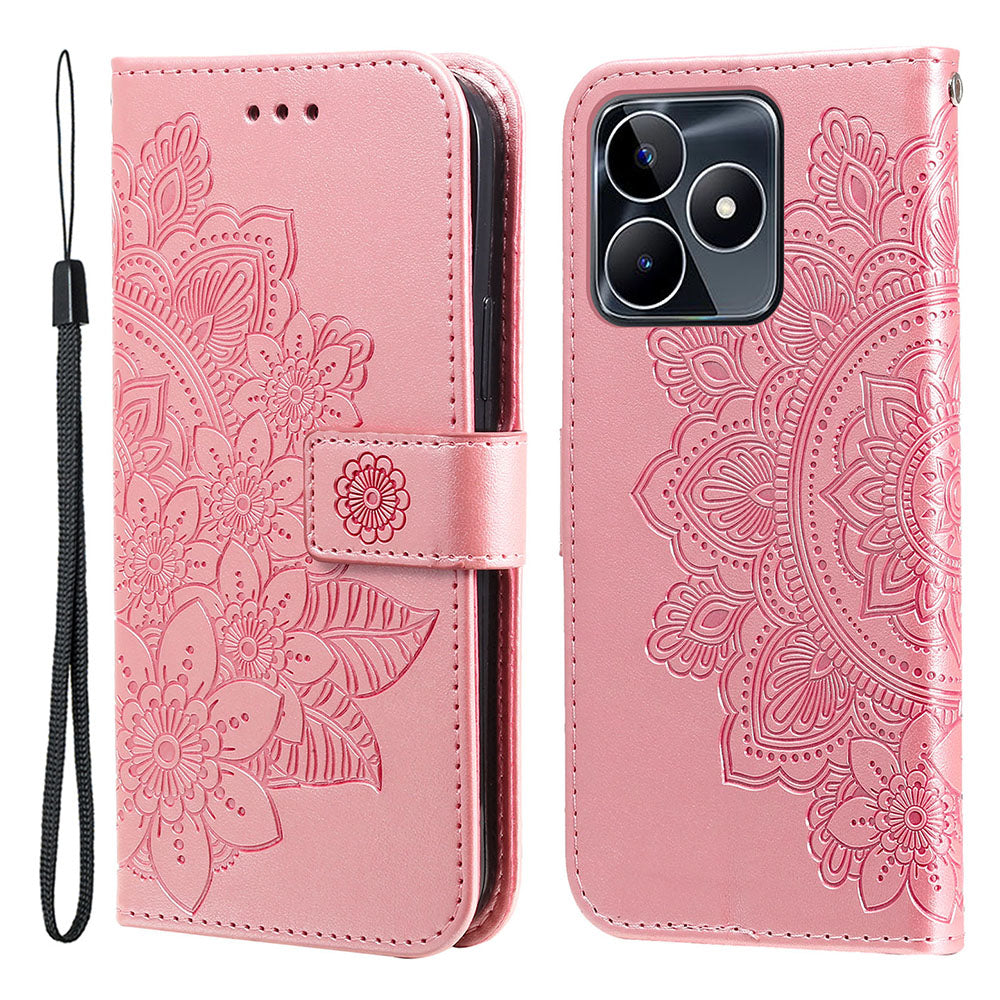 Imprinted Flower Case for Realme C53 4G / Narzo N53 4G PU Leather Cover Stand Wallet Phone Shell