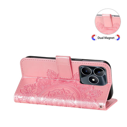 Imprinted Flower Case for Realme C53 4G / Narzo N53 4G PU Leather Cover Stand Wallet Phone Shell