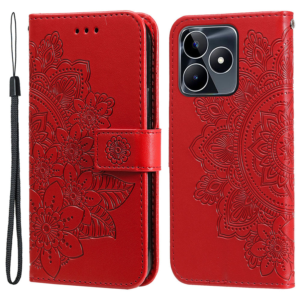 Imprinted Flower Case for Realme C53 4G / Narzo N53 4G PU Leather Cover Stand Wallet Phone Shell