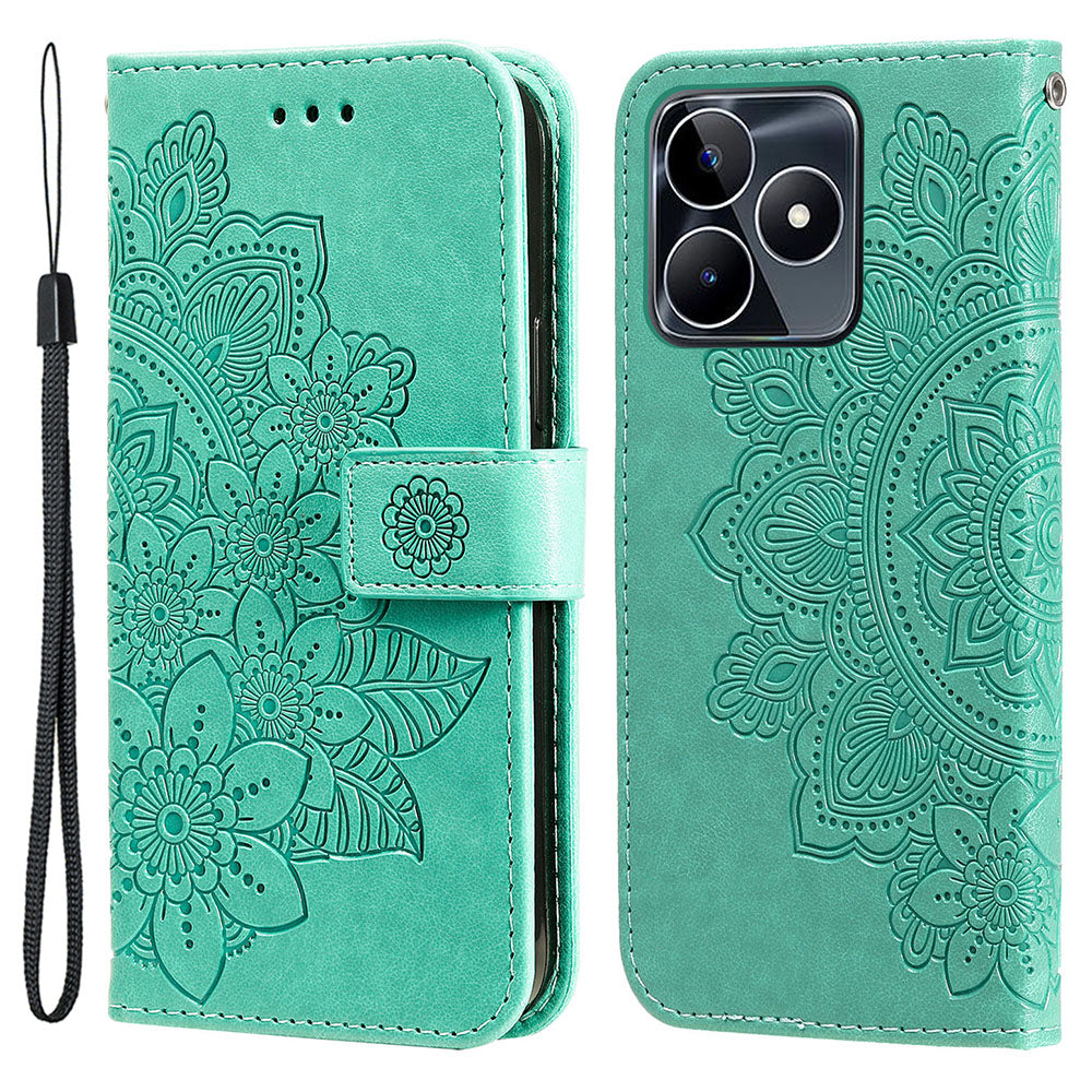 Imprinted Flower Case for Realme C53 4G / Narzo N53 4G PU Leather Cover Stand Wallet Phone Shell
