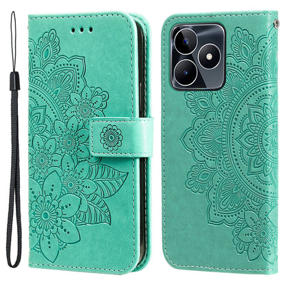Imprinted Flower Case for Realme C53 4G / Narzo N53 4G PU Leather Cover Stand Wallet Phone Shell