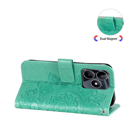 Imprinted Flower Case for Realme C53 4G / Narzo N53 4G PU Leather Cover Stand Wallet Phone Shell