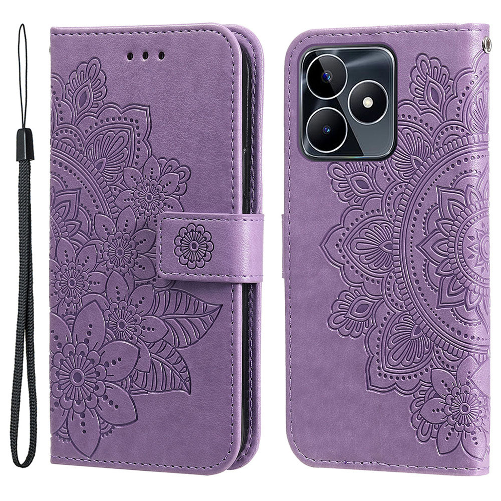 Imprinted Flower Case for Realme C53 4G / Narzo N53 4G PU Leather Cover Stand Wallet Phone Shell