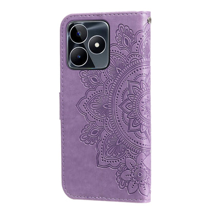 Imprinted Flower Case for Realme C53 4G / Narzo N53 4G PU Leather Cover Stand Wallet Phone Shell