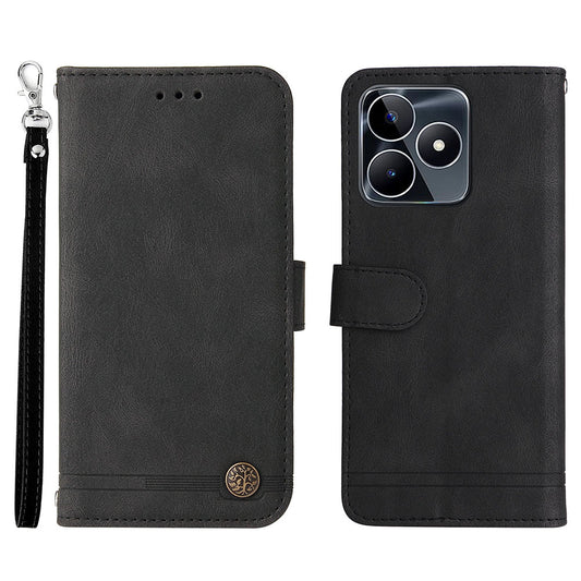 PU Leather Case for Realme C53 4G / Narzo N53 4G , Stand Wallet Imprinted Lines Phone Cover