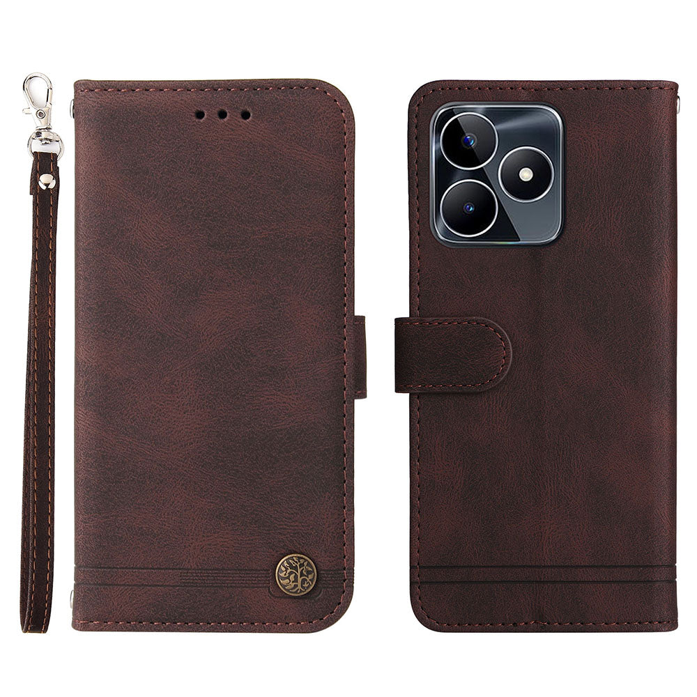 PU Leather Case for Realme C53 4G / Narzo N53 4G , Stand Wallet Imprinted Lines Phone Cover