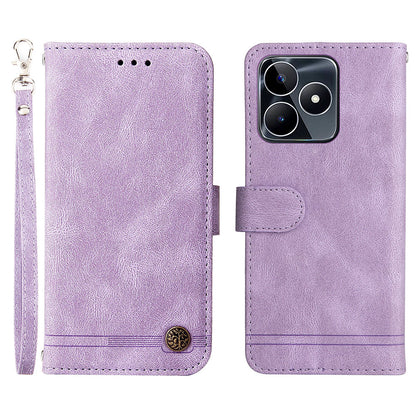 PU Leather Case for Realme C53 4G / Narzo N53 4G , Stand Wallet Imprinted Lines Phone Cover