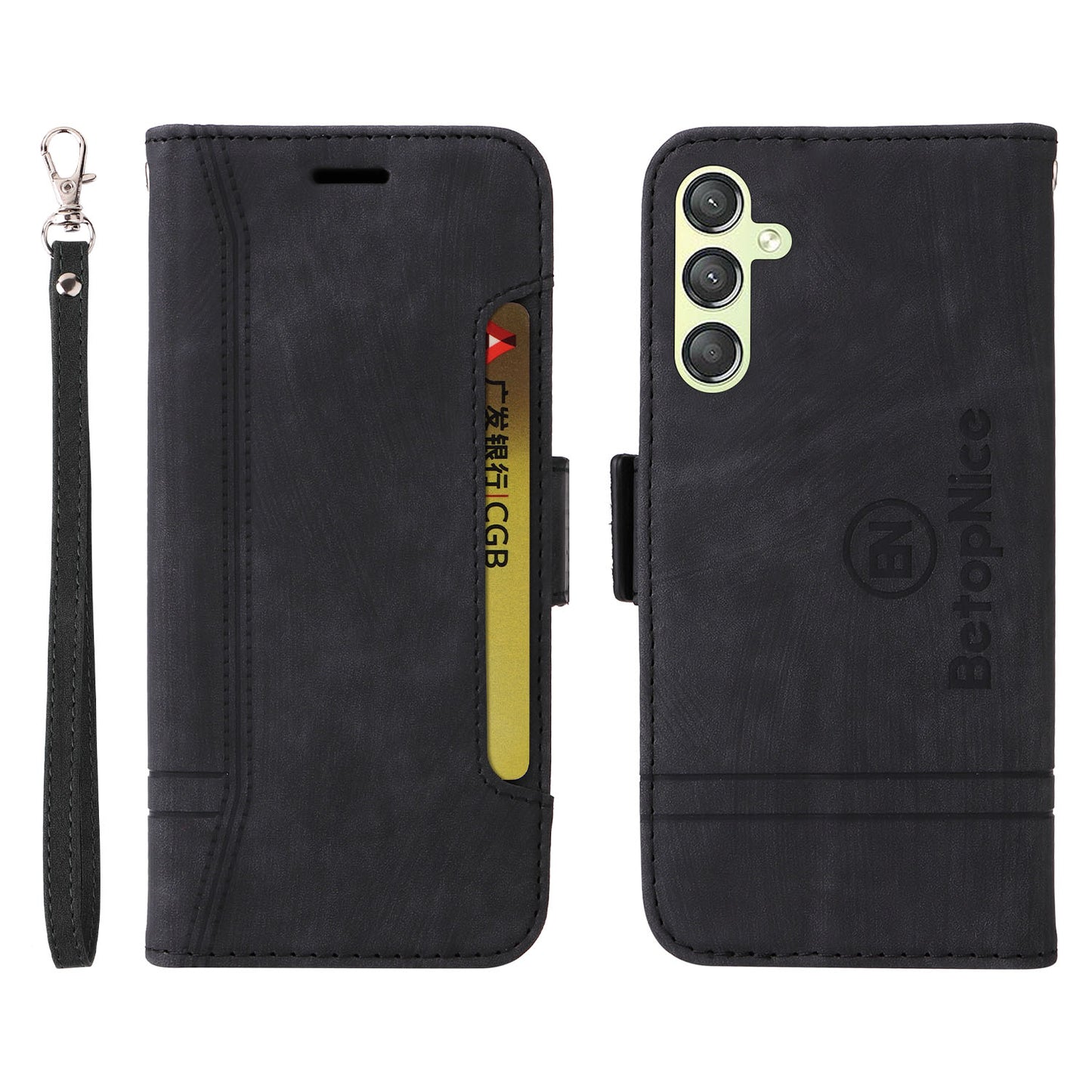 BETOPNICE 001 For Samsung Galaxy A24 4G Phone Wallet Stand Case Imprinted Line PU Leather Cover