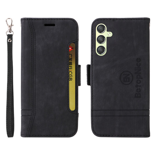 BETOPNICE 001 For Samsung Galaxy A24 4G Phone Wallet Stand Case Imprinted Line PU Leather Cover
