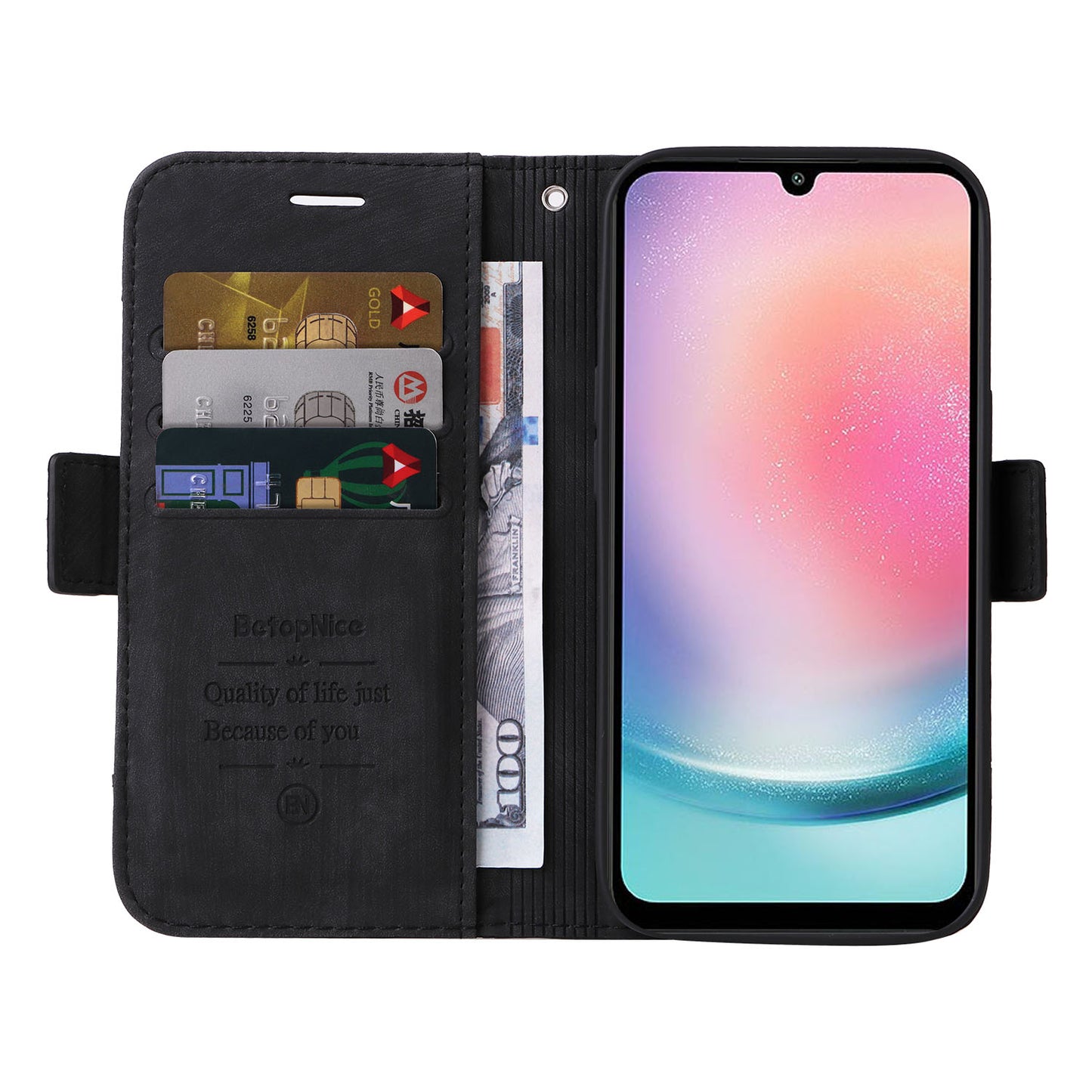 BETOPNICE 001 For Samsung Galaxy A24 4G Phone Wallet Stand Case Imprinted Line PU Leather Cover