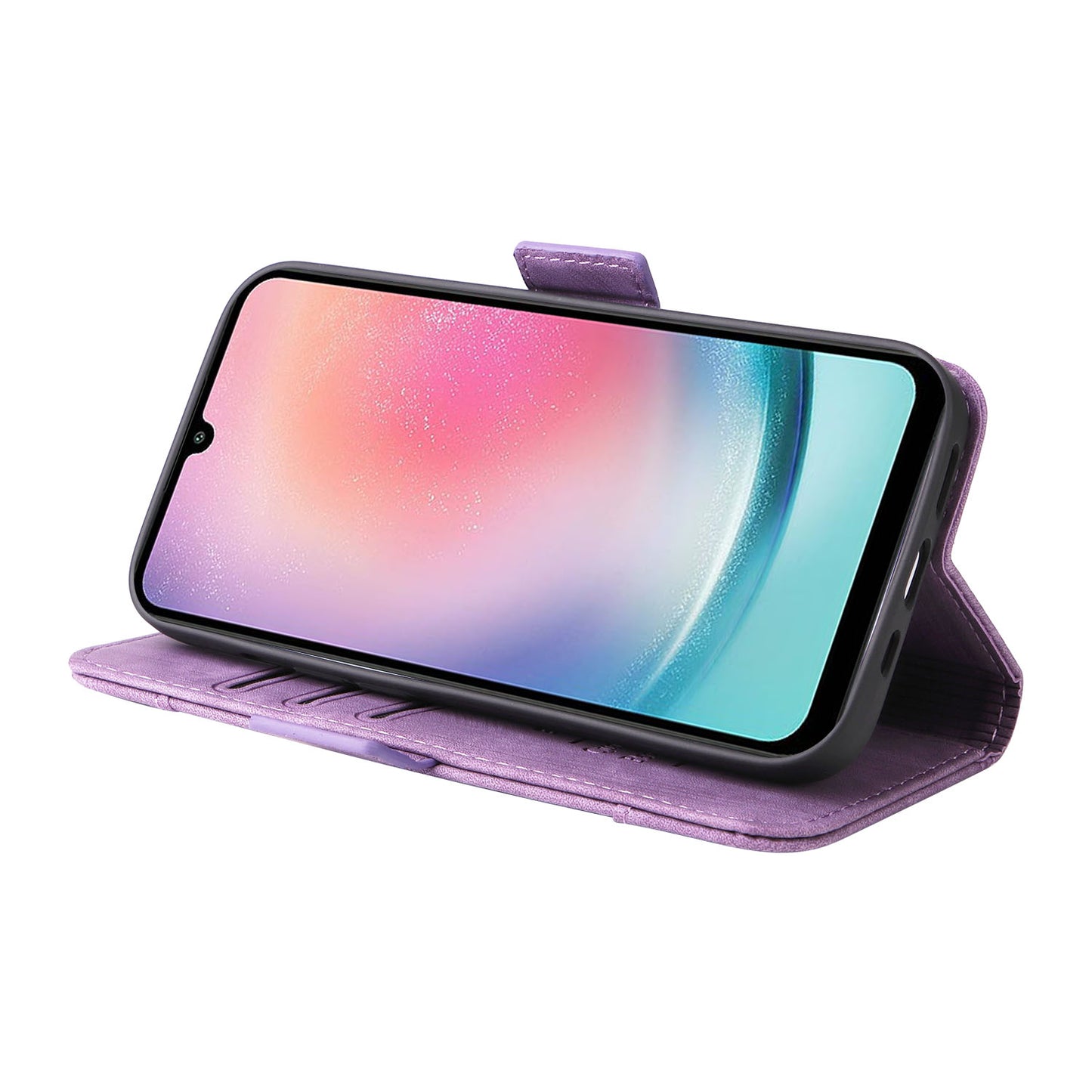 BETOPNICE 001 For Samsung Galaxy A24 4G Phone Wallet Stand Case Imprinted Line PU Leather Cover