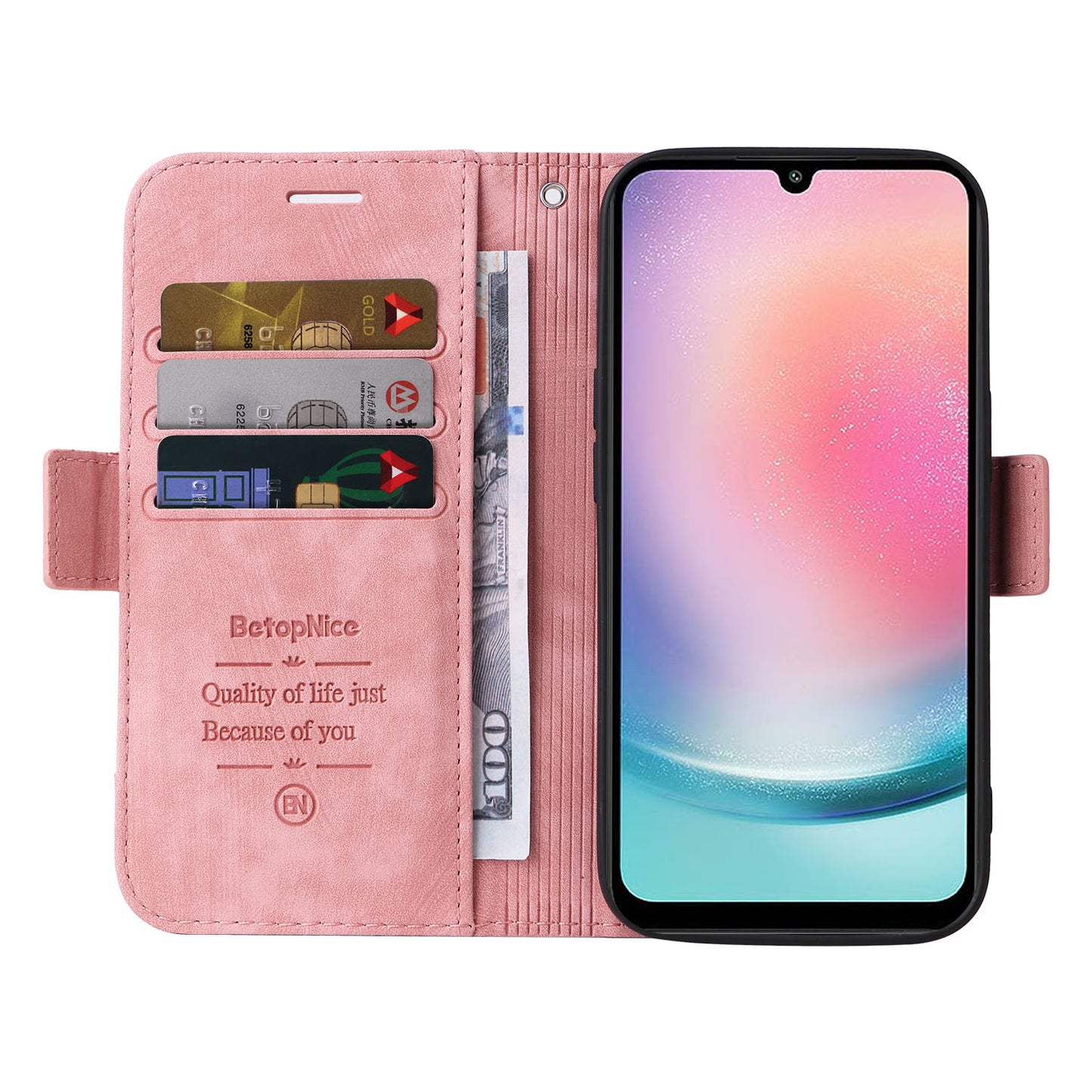 BETOPNICE 001 For Samsung Galaxy A24 4G Phone Wallet Stand Case Imprinted Line PU Leather Cover