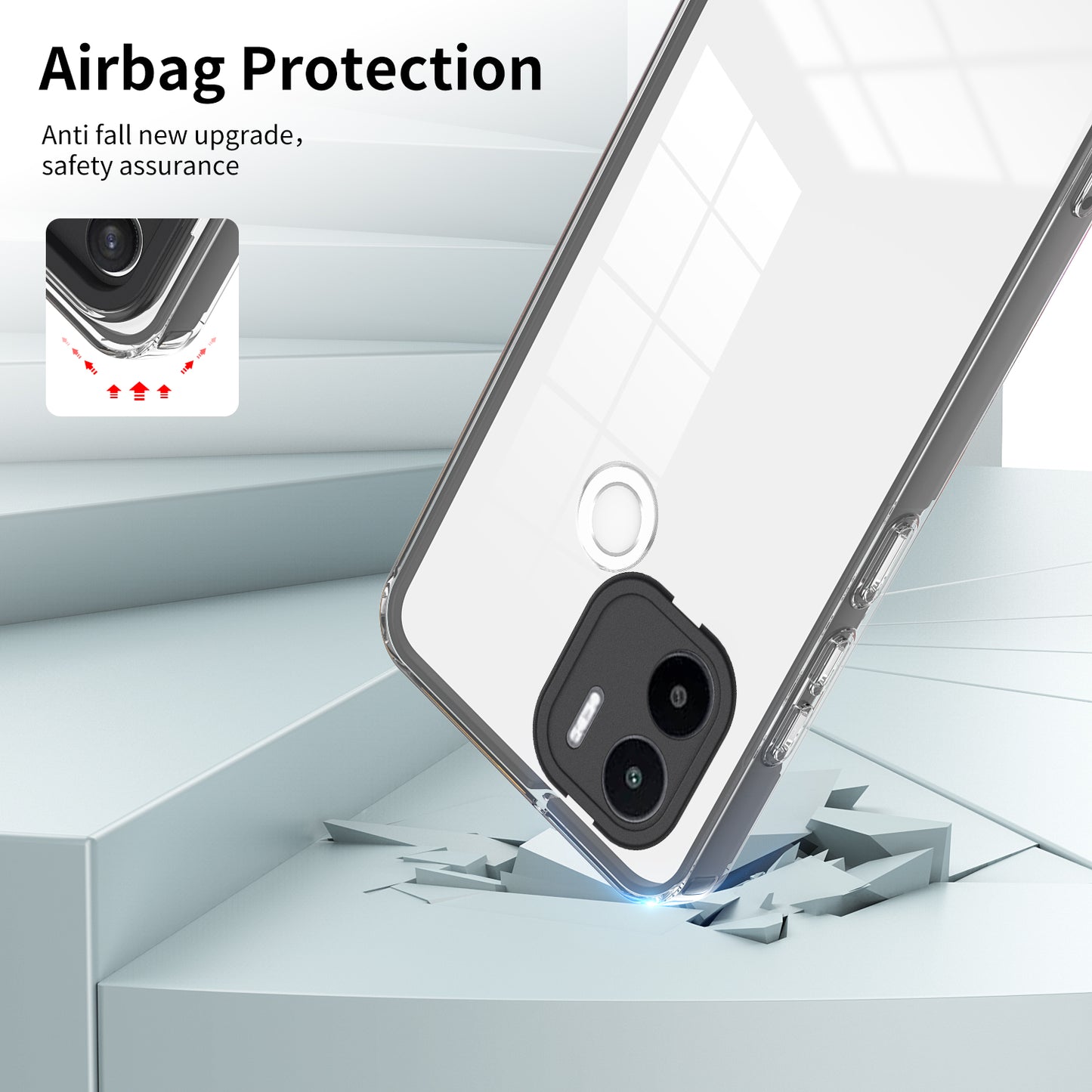 For Xiaomi Redmi A1+ 4G / Redmi A2+ 4G / Poco C50 4G TPU + PC Clear Phone Case Anti-drop Cover