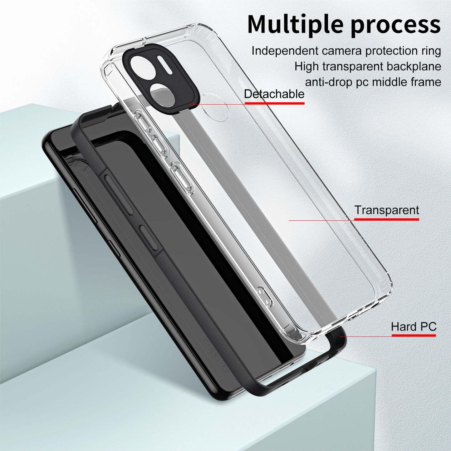 For Xiaomi Redmi A1+ 4G / Redmi A2+ 4G / Poco C50 4G TPU + PC Clear Phone Case Anti-drop Cover