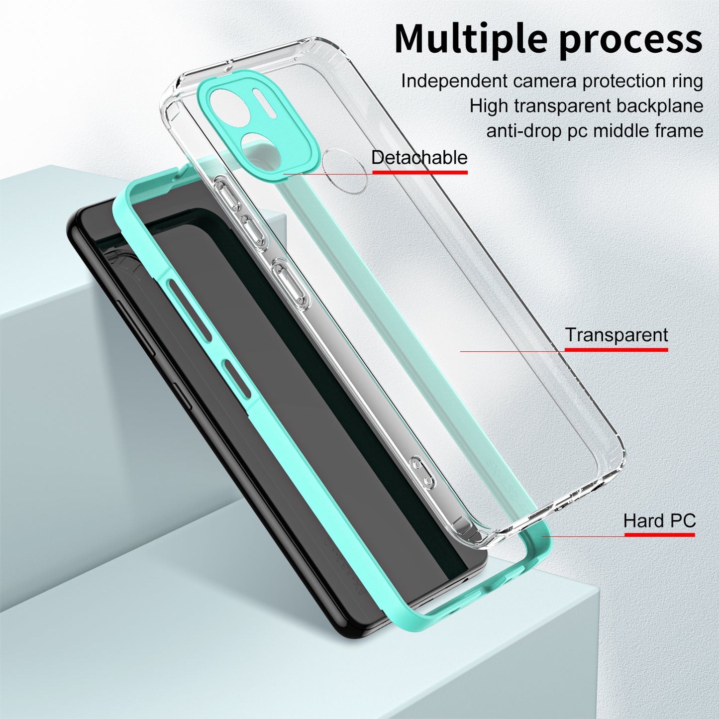 For Xiaomi Redmi A1+ 4G / Redmi A2+ 4G / Poco C50 4G TPU + PC Clear Phone Case Anti-drop Cover