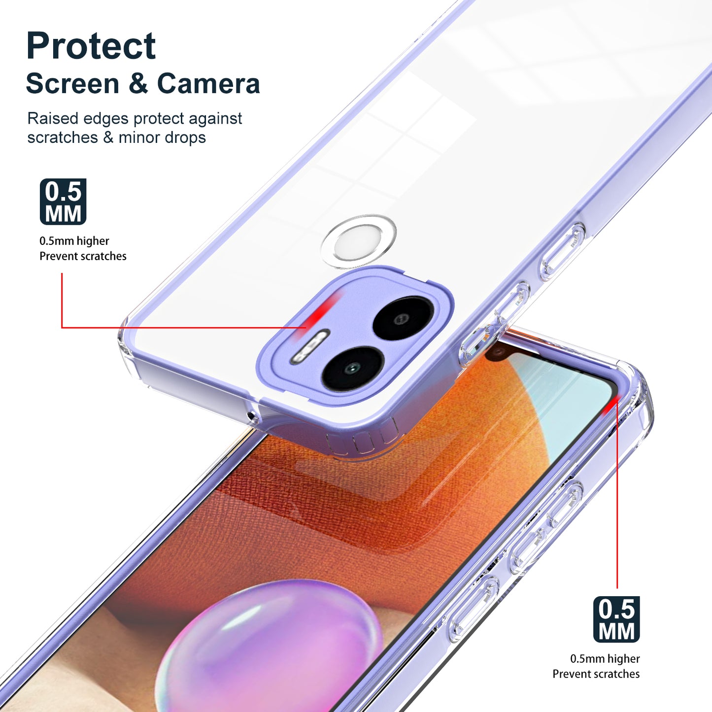 For Xiaomi Redmi A1+ 4G / Redmi A2+ 4G / Poco C50 4G TPU + PC Clear Phone Case Anti-drop Cover