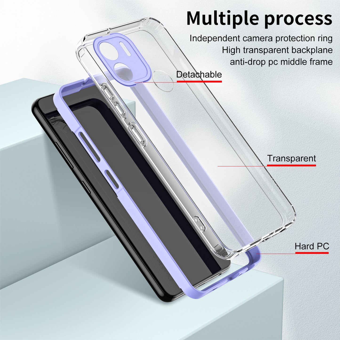 For Xiaomi Redmi A1+ 4G / Redmi A2+ 4G / Poco C50 4G TPU + PC Clear Phone Case Anti-drop Cover