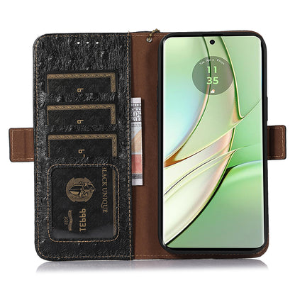 For Motorola Edge 40 5G Genuine Cow Leather RFID Blocking Case Ostrich Pattern Stand Wallet Phone Cover