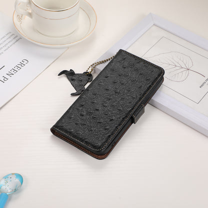 For Motorola Edge 40 5G Genuine Cow Leather RFID Blocking Case Ostrich Pattern Stand Wallet Phone Cover