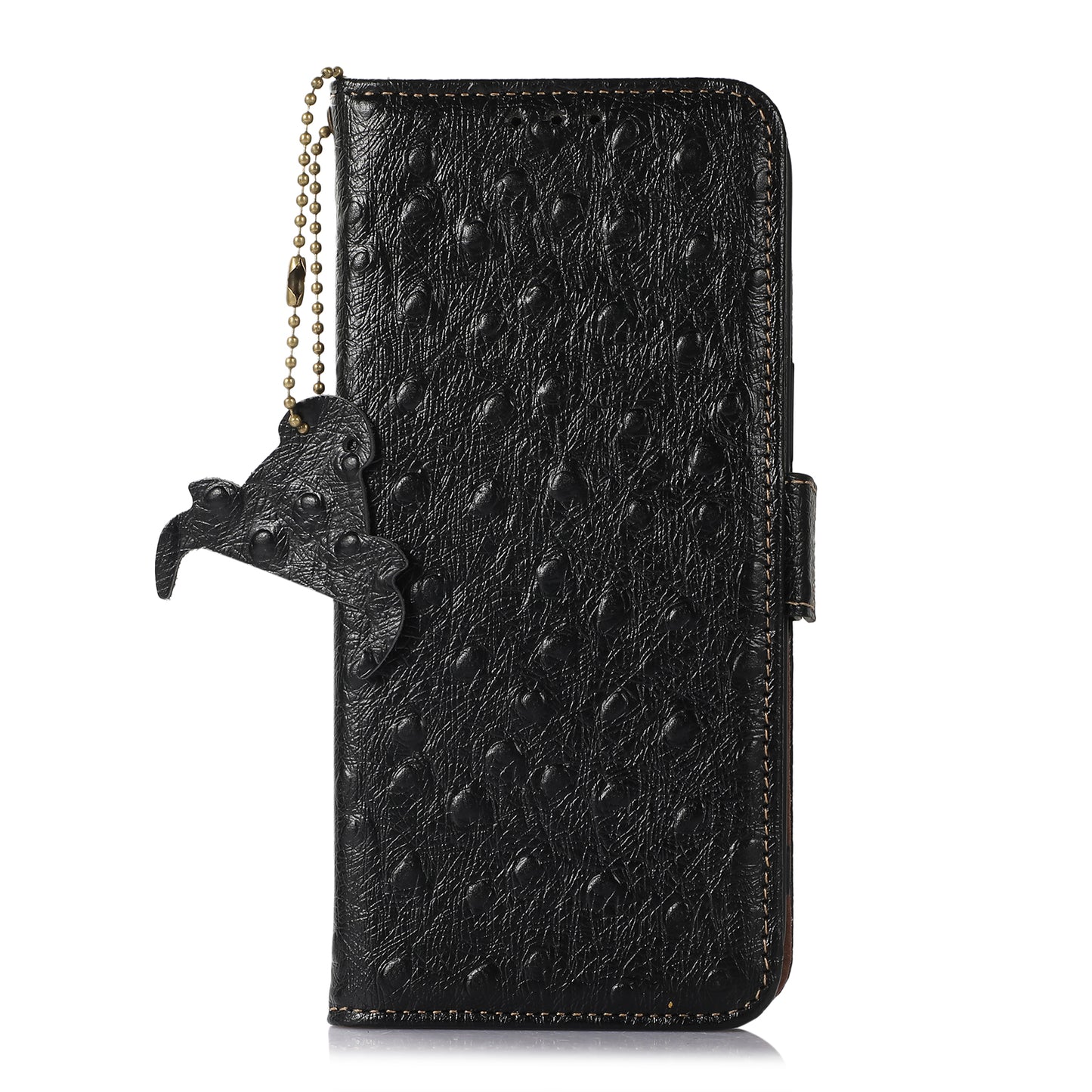 For Motorola Edge 40 5G Genuine Cow Leather RFID Blocking Case Ostrich Pattern Stand Wallet Phone Cover