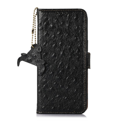 For Motorola Edge 40 5G Genuine Cow Leather RFID Blocking Case Ostrich Pattern Stand Wallet Phone Cover