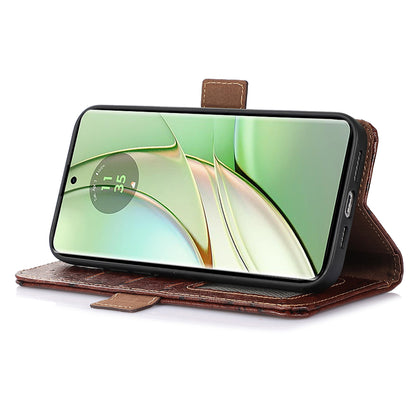 For Motorola Edge 40 5G Genuine Cow Leather RFID Blocking Case Ostrich Pattern Stand Wallet Phone Cover