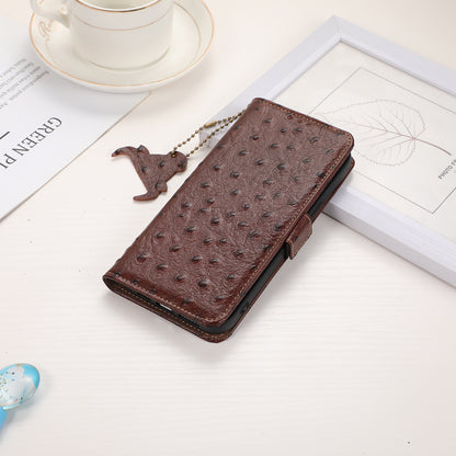 For Motorola Edge 40 5G Genuine Cow Leather RFID Blocking Case Ostrich Pattern Stand Wallet Phone Cover