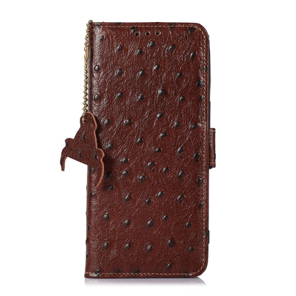 For Motorola Edge 40 5G Genuine Cow Leather RFID Blocking Case Ostrich Pattern Stand Wallet Phone Cover
