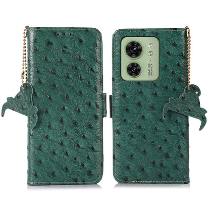For Motorola Edge 40 5G Genuine Cow Leather RFID Blocking Case Ostrich Pattern Stand Wallet Phone Cover