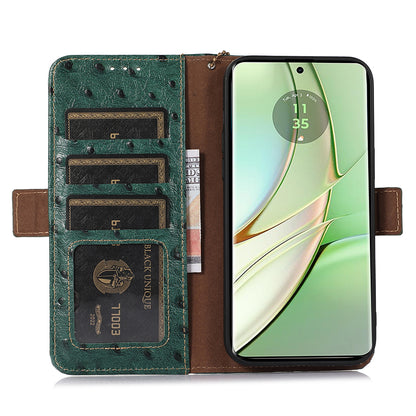 For Motorola Edge 40 5G Genuine Cow Leather RFID Blocking Case Ostrich Pattern Stand Wallet Phone Cover