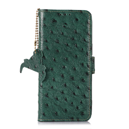 For Motorola Edge 40 5G Genuine Cow Leather RFID Blocking Case Ostrich Pattern Stand Wallet Phone Cover