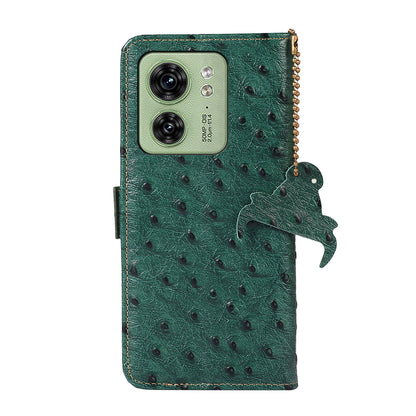 For Motorola Edge 40 5G Genuine Cow Leather RFID Blocking Case Ostrich Pattern Stand Wallet Phone Cover